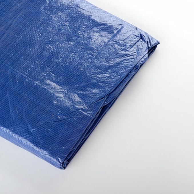 Folded blue tarp on a white background