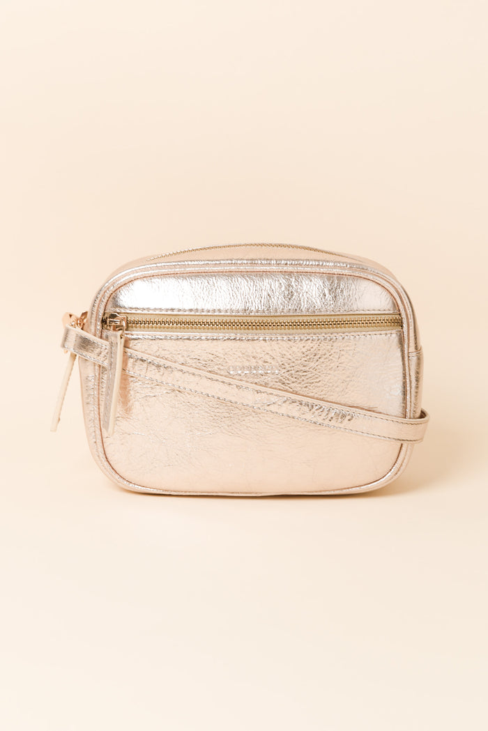 Aurora Champagne Metallic Crossbody Bag