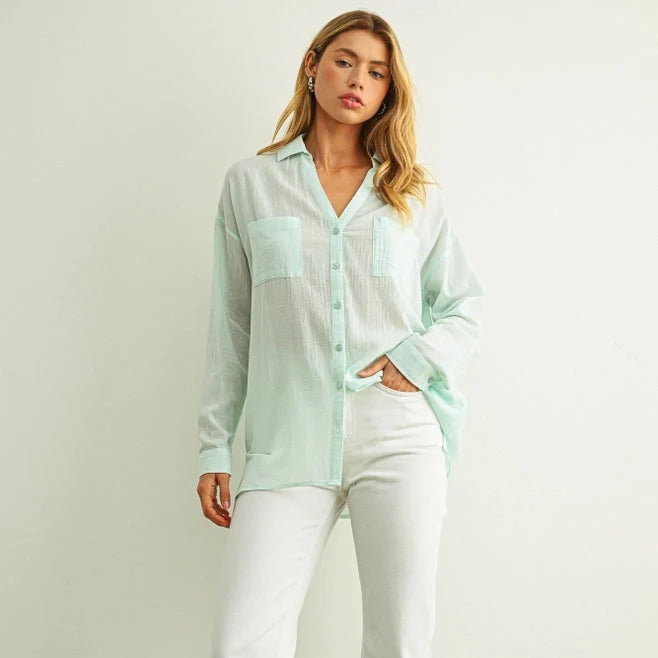 Buttondown Basic Cotton Shirts - Mint/Sky Blue