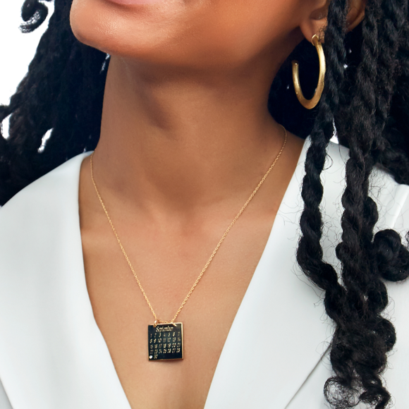 Moon and Lola Calendar Necklace with heart cutout or diamond inlay