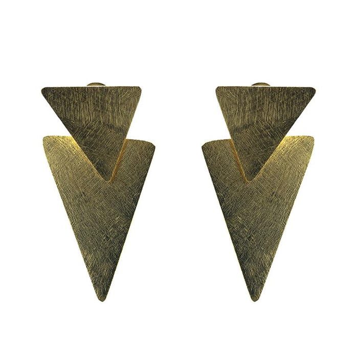 Moon and Lola - Ceylon Earrings brushed gold double triangle post dangles