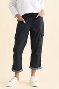 Cindy Dark Blue Denim Cargo Pants,Brunette model,alt text|model:MJ