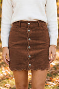 Coffee Button Front Corduroy Mini Pockets Sheath Silhouette Skirt