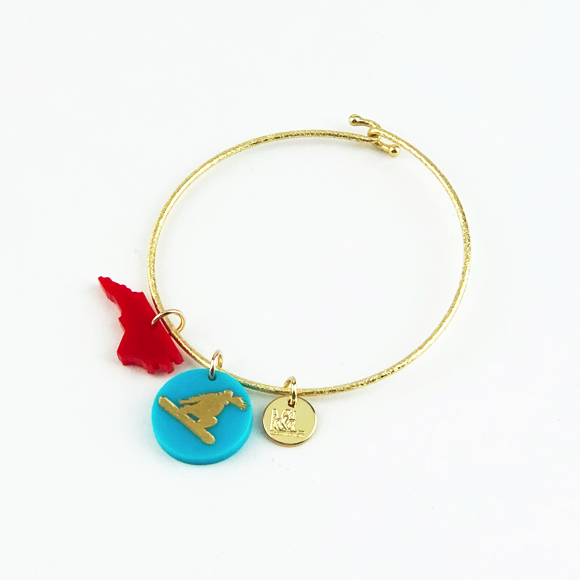 Moon and Lola - Snowboarder Charm & Mini State Charm on Nora Bangle
