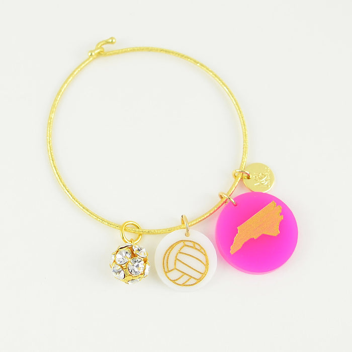 Acrylic Volleyball Charm on Nora Charm Bracelet with State Charm and Rhinestone Ball Charm - #moonandlola
