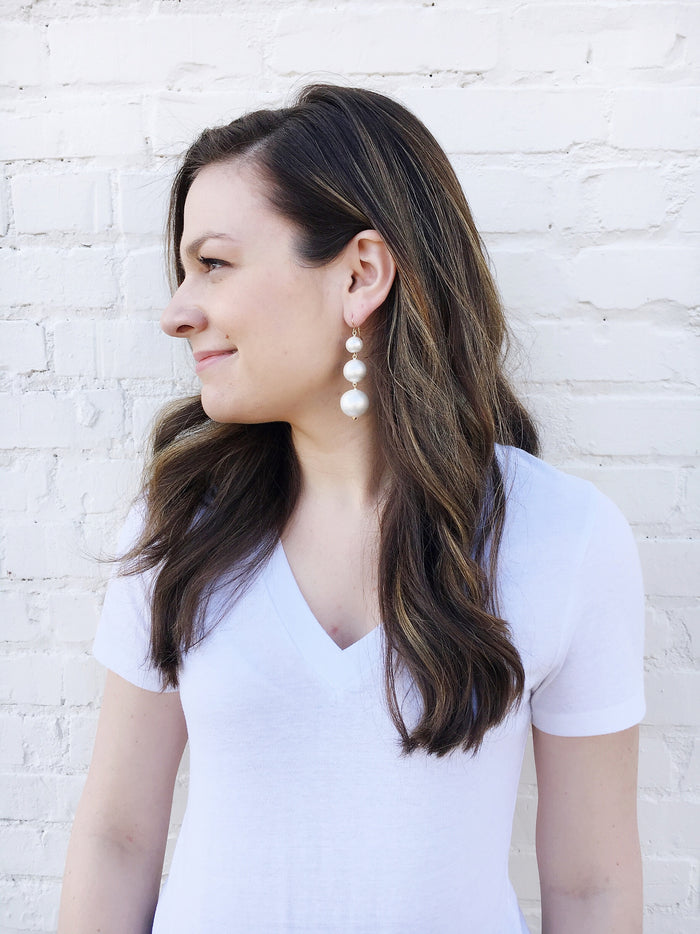 Europa Cotton Pearl Graduated Earrings - Moon and Lola