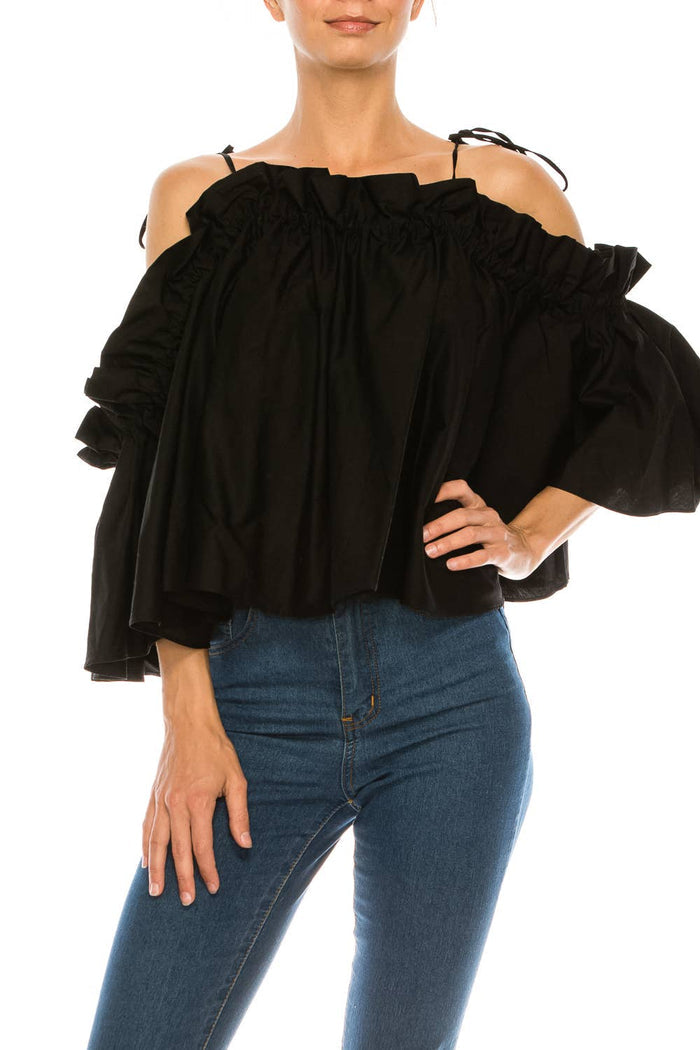 Jack & Jill - Woven Top - Self Tie Cami Strap and Open Shoulders