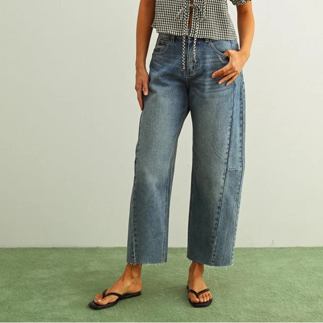 Medium Wash Denim Barrel Pants