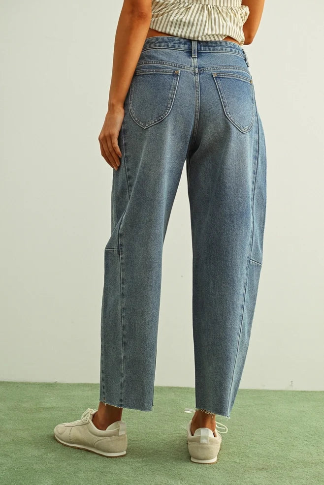 Medium Wash Denim Barrel Pants