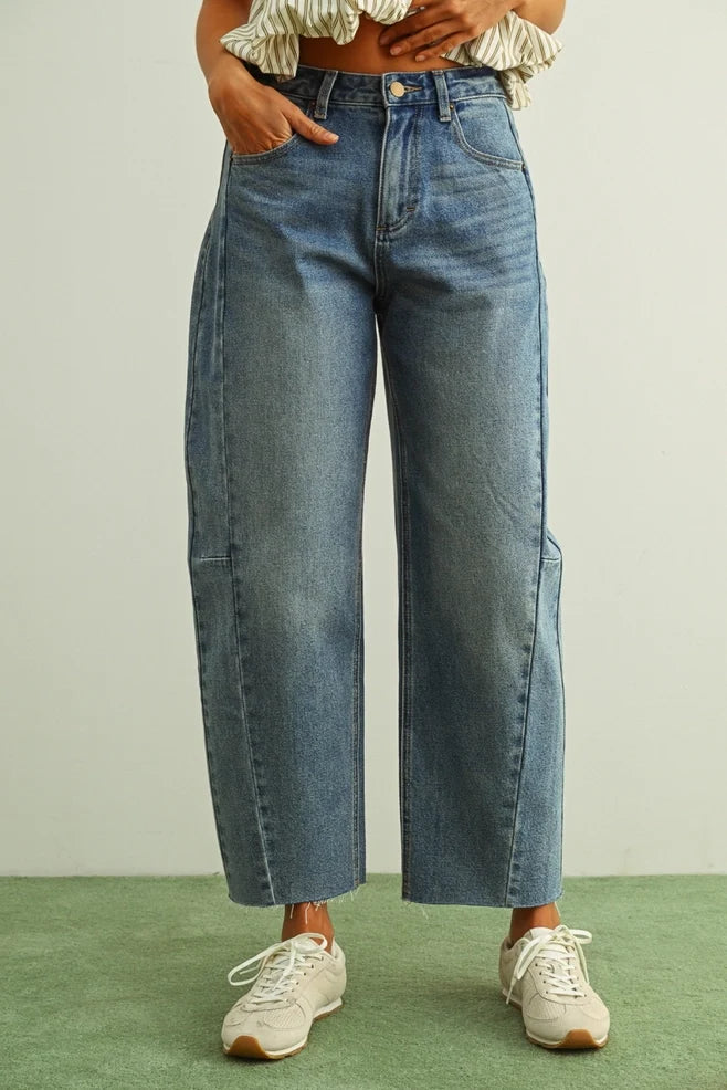 Medium Wash Denim Barrel Pants