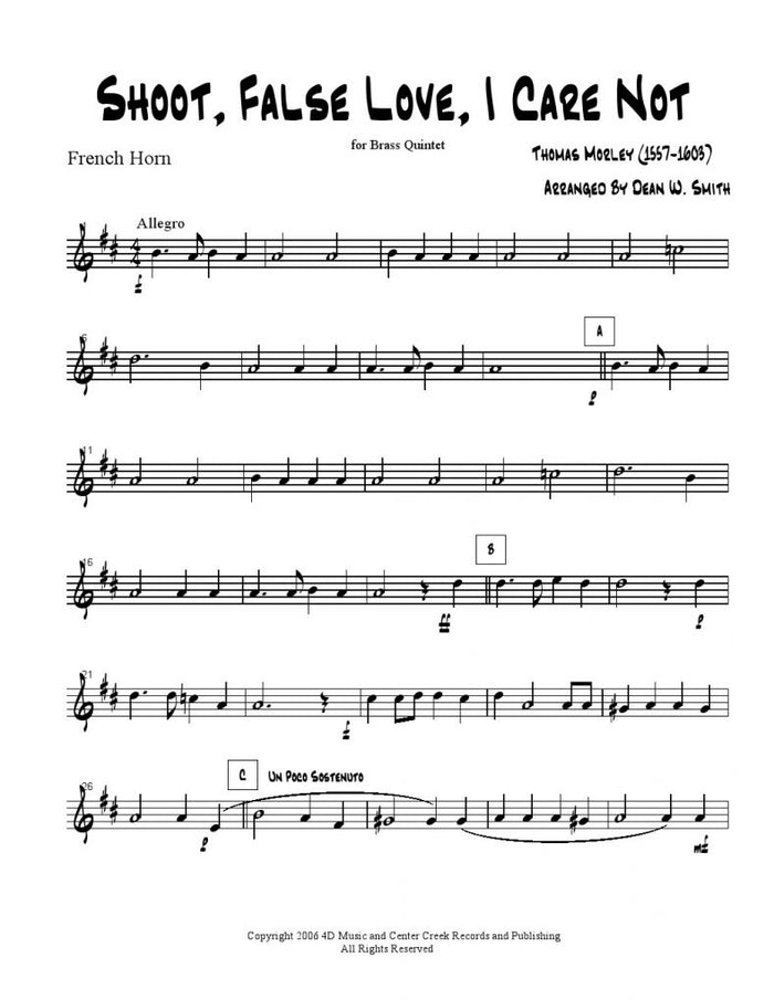 Morley - Shoot, False Love, I Care Not - Brass Quintet
