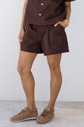 Quinn Chocolate Denim Pocket Shorts,Lifestyle