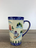 Vena Unikat Latte Mug - Shape V468 - Christmas in Bolesławiec Sledding Snowman