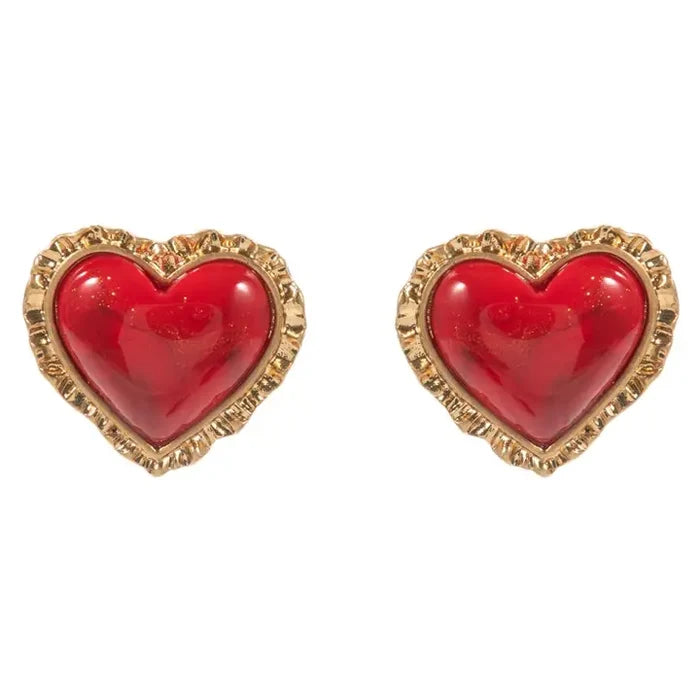 Vintage Metal Red Heart Earrings